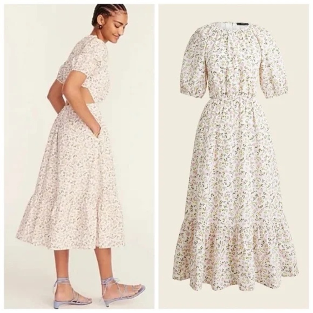 NWT J.CREW floral Print back cutout midi  Dress with pockets size 16 / XL
